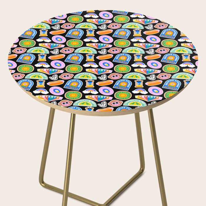 Retro cartoon label sticker pattern Side Table Gallery Image 2