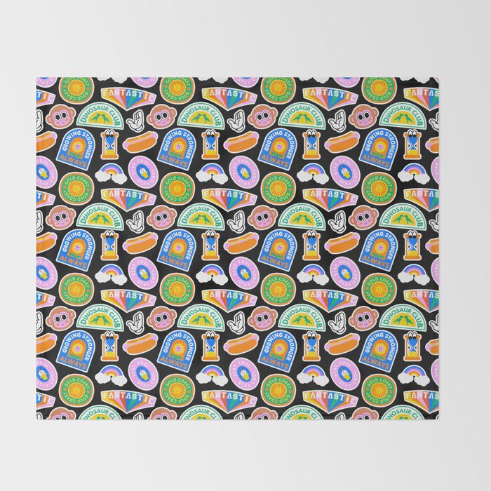 Retro cartoon label sticker pattern Throw Blanket Gallery Image 2