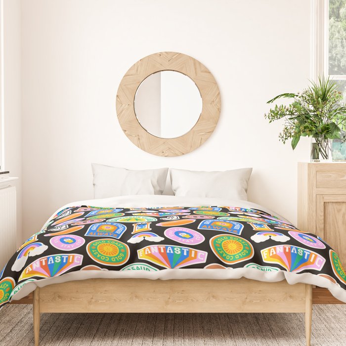 Retro cartoon label sticker pattern Duvet Cover Gallery Image 3