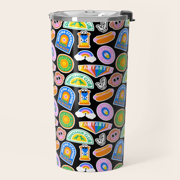 Retro cartoon label sticker pattern Travel Mug Gallery Image 2