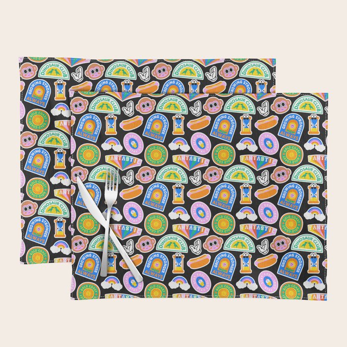 Retro cartoon label sticker pattern Placemat Gallery Image 1