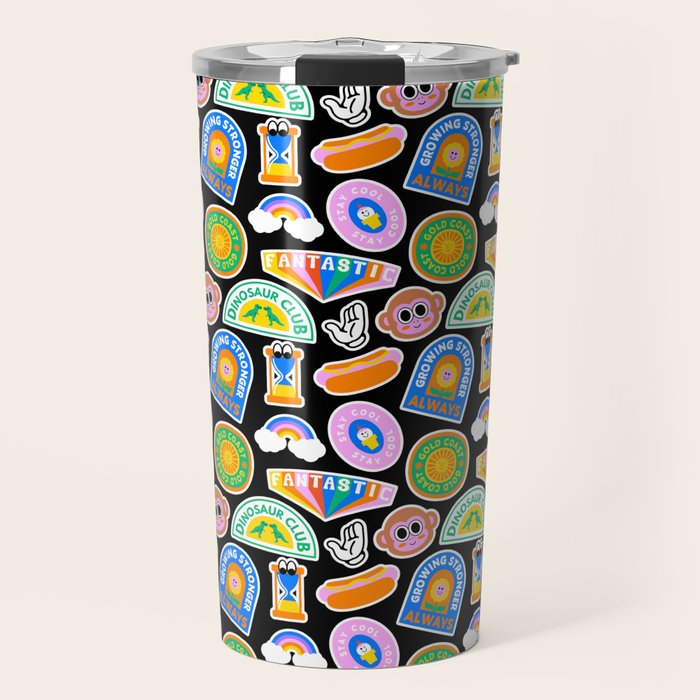 Retro cartoon label sticker pattern Travel Mug Gallery Image 1