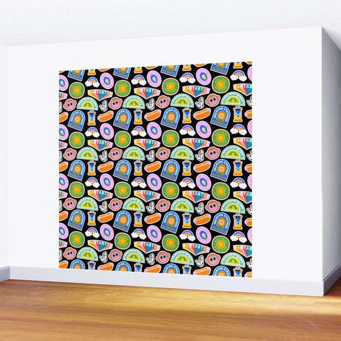 Retro cartoon label sticker pattern Wall Mural Gallery Image 2