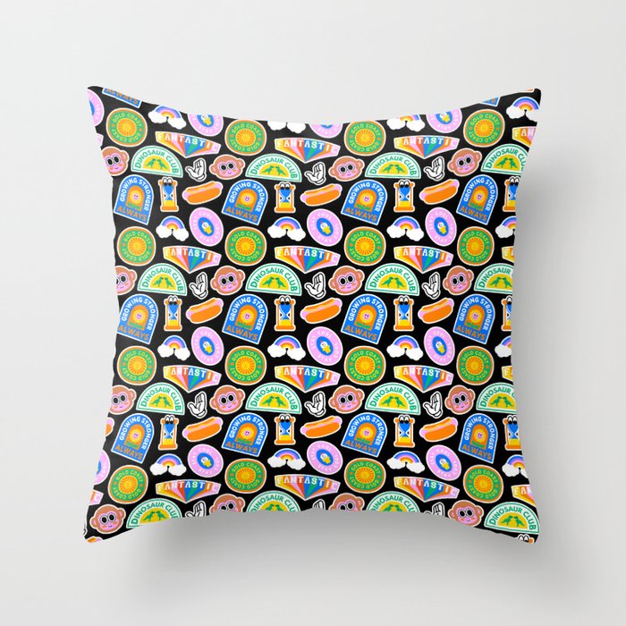 Retro cartoon label sticker pattern Throw Pillow Gallery Image 6
