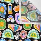 Retro cartoon label sticker pattern Wall Tapestry Gallery Image 3