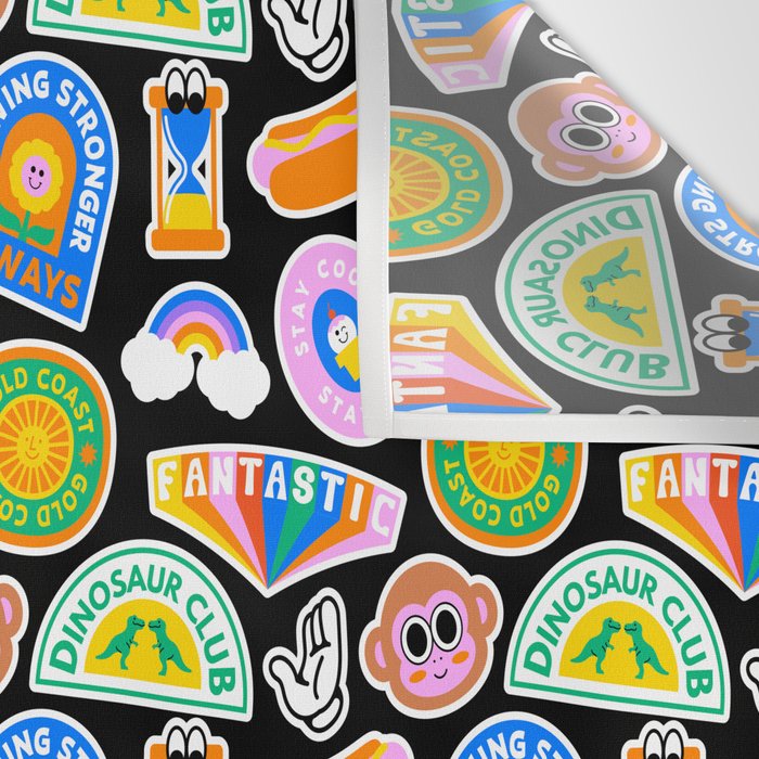 Retro cartoon label sticker pattern Wall Tapestry Gallery Image 3