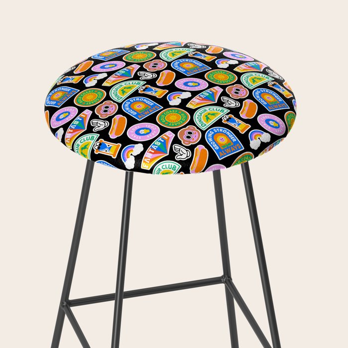Retro cartoon label sticker pattern Stool Gallery Image 2