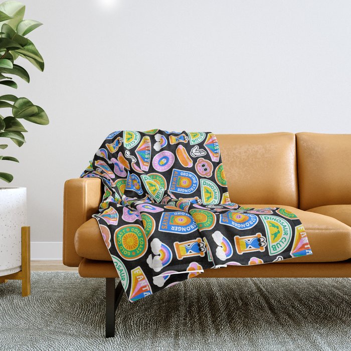 Retro cartoon label sticker pattern Throw Blanket Gallery Image 1