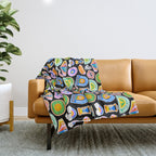 Retro cartoon label sticker pattern Throw Blanket Gallery Image 1