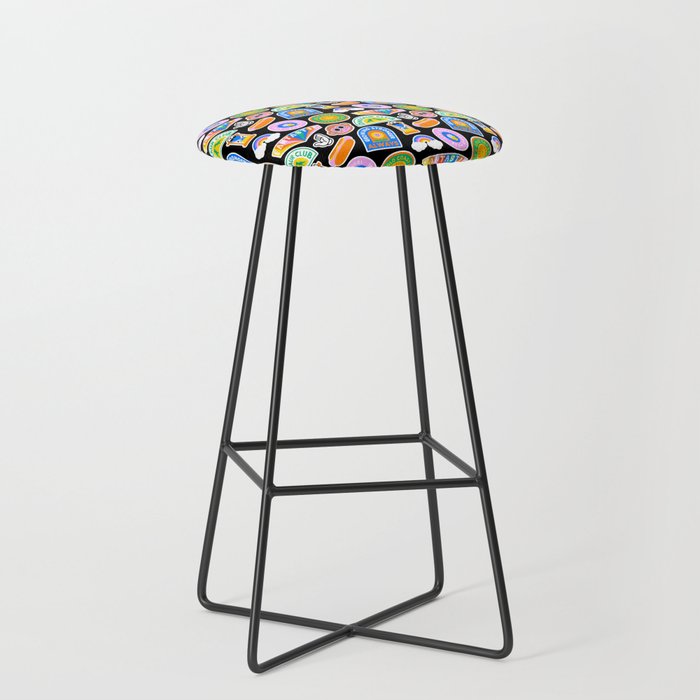 Retro cartoon label sticker pattern Stool Gallery Image 1