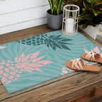 Summer, Pineapple Art, Pink, Turquoise, Teal Outdoor Rug Gallery Image 2