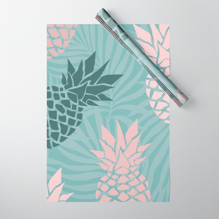 Summer, Pineapple Art, Pink, Turquoise, Teal Wrapping Paper Gallery Image 1