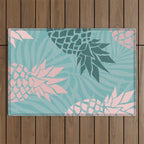 Summer, Pineapple Art, Pink, Turquoise, Teal Outdoor Rug Gallery Image 1