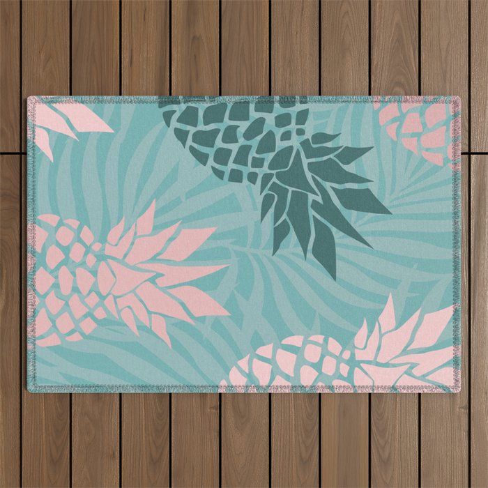 Summer, Pineapple Art, Pink, Turquoise, Teal Outdoor Rug Gallery Image 1