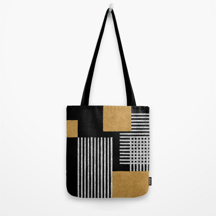 Stripes and Squares on Black Composition - Abstract Tote Bag Gallery Image 2