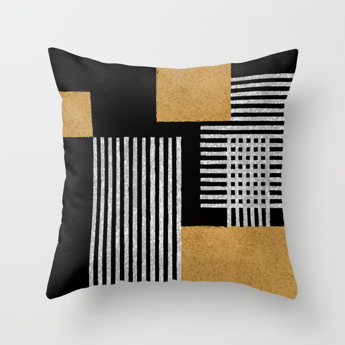 Stripes and Squares on Black Composition - Abstract Throw Pillow Gallery Image 6