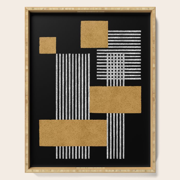 Stripes and Squares on Black Composition - Abstract Serving Tray Gallery Image 1