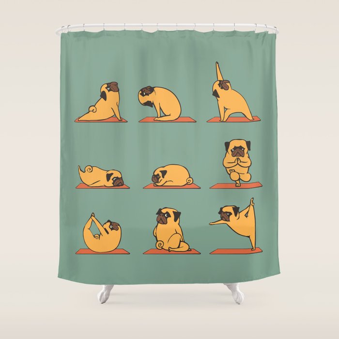 Pug Yoga Shower Curtain Gallery Image 1