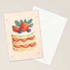 Strawberry Cake Dessert Illustration with Berries and Stars Stationery Card Gallery Image 2