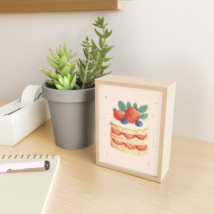 Strawberry Cake Dessert Illustration with Berries and Stars Mini Art Print Gallery Image 2