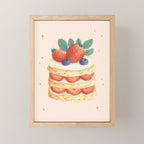 Strawberry Cake Dessert Illustration with Berries and Stars Mini Art Print Gallery Image 1
