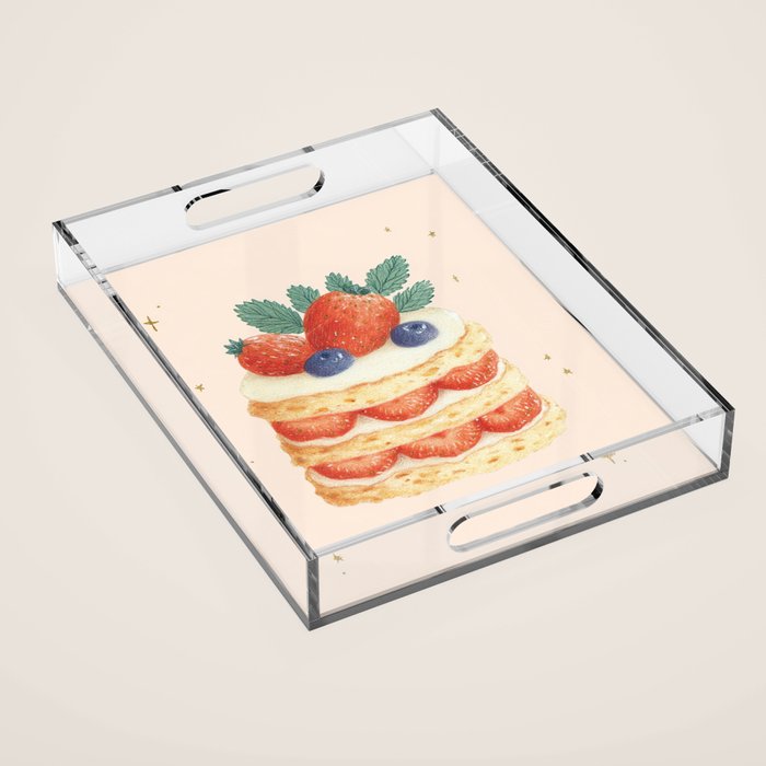 Strawberry Cake Dessert Illustration with Berries and Stars Acrylic Tray Gallery Image 1