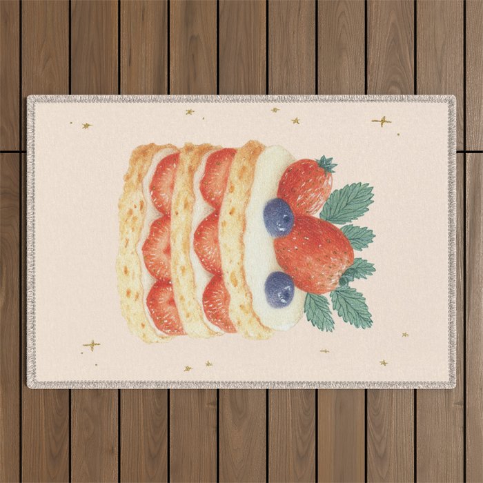 Strawberry Cake Dessert Illustration with Berries and Stars Outdoor Rug Gallery Image 1