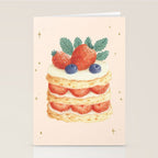 Strawberry Cake Dessert Illustration with Berries and Stars Stationery Card Gallery Image 2