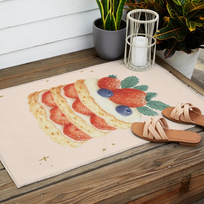 Strawberry Cake Dessert Illustration with Berries and Stars Outdoor Rug Gallery Image 2