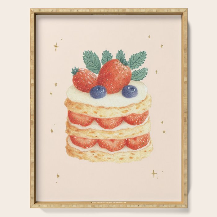 Strawberry Cake Dessert Illustration with Berries and Stars Serving Tray Gallery Image 1