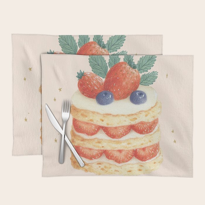 Strawberry Cake Dessert Illustration with Berries and Stars Placemat Gallery Image 1