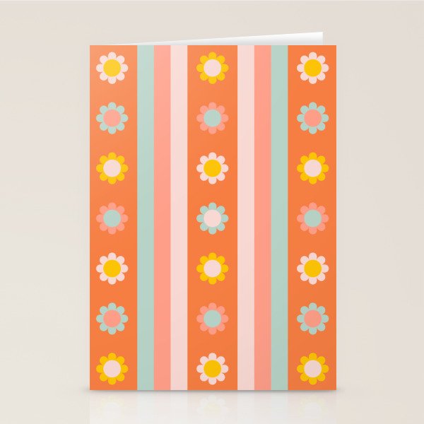Groovy 70s Flowers & Stripes Stationery Card Gallery Image 1