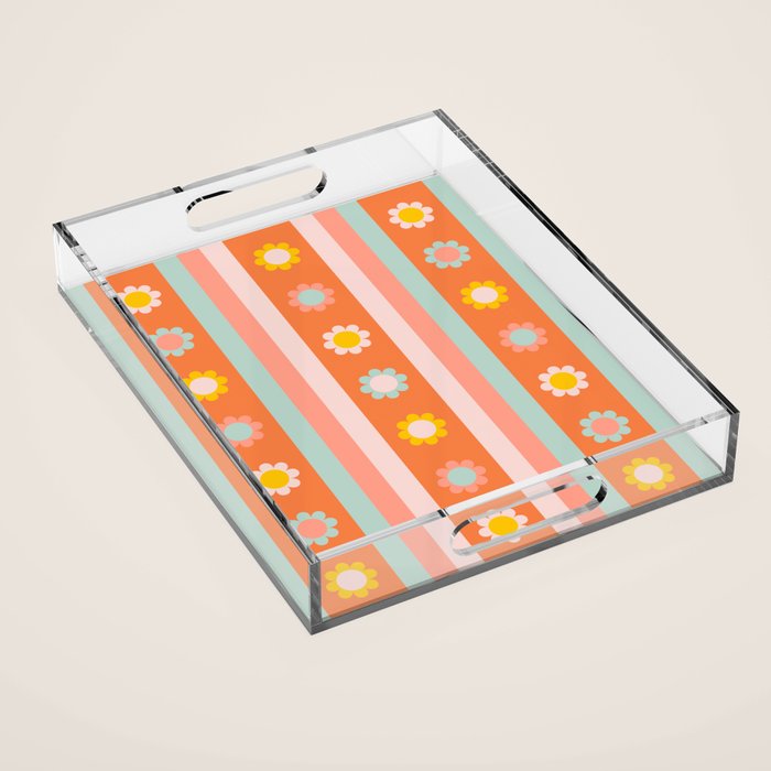 Groovy 70s Flowers & Stripes Acrylic Tray Gallery Image 1