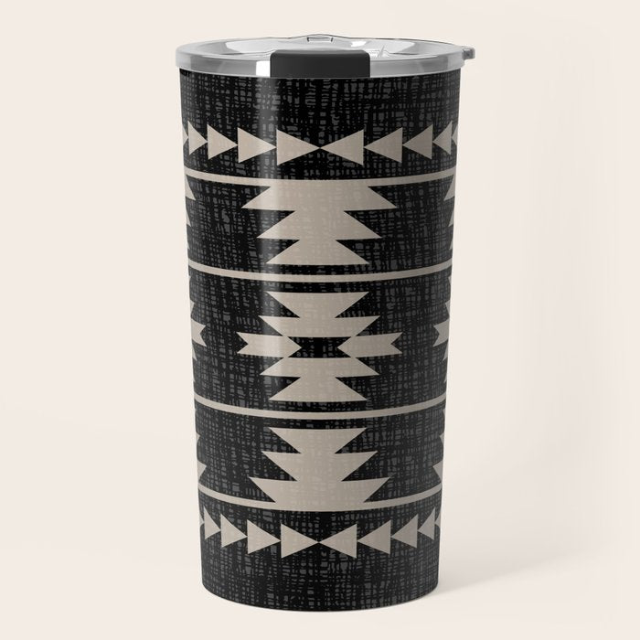 Southwestern Pattern 129 Black and Linen Travel Mug Gallery Image 1
