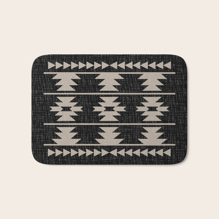 Southwestern Pattern 129 Black and Linen Bath Mat Gallery Image 1