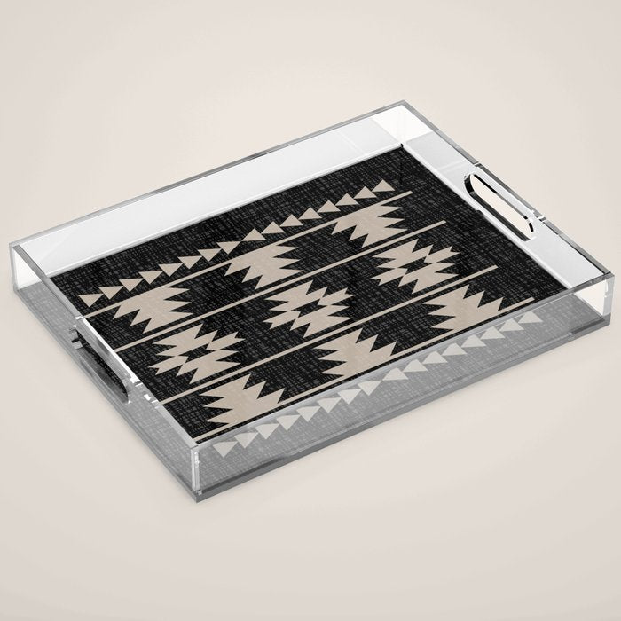 Southwestern Pattern 129 Black and Linen Acrylic Tray Gallery Image 1