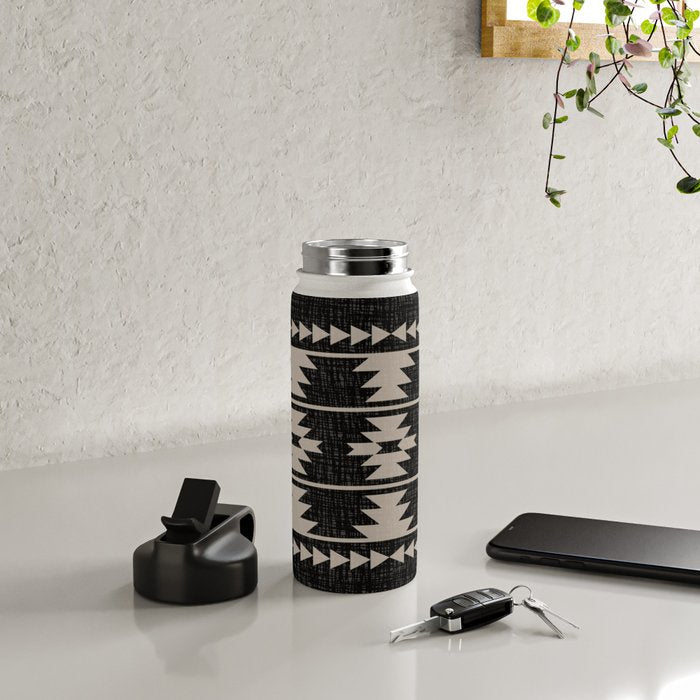 Southwestern Pattern 129 Black and Linen Water Bottle Gallery Image 4