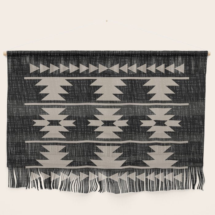 Southwestern Pattern 129 Black and Linen Wall Hanging Gallery Image 1