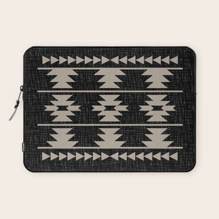 Southwestern Pattern 129 Black and Linen Laptop Sleeve Gallery Image 1