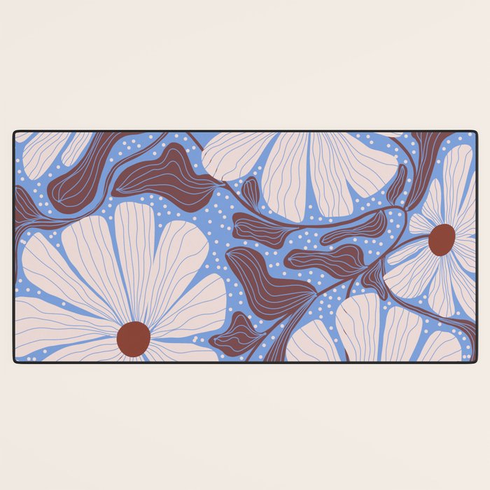 Retro modern white daisies illustration  Desk Mat Gallery Image 3