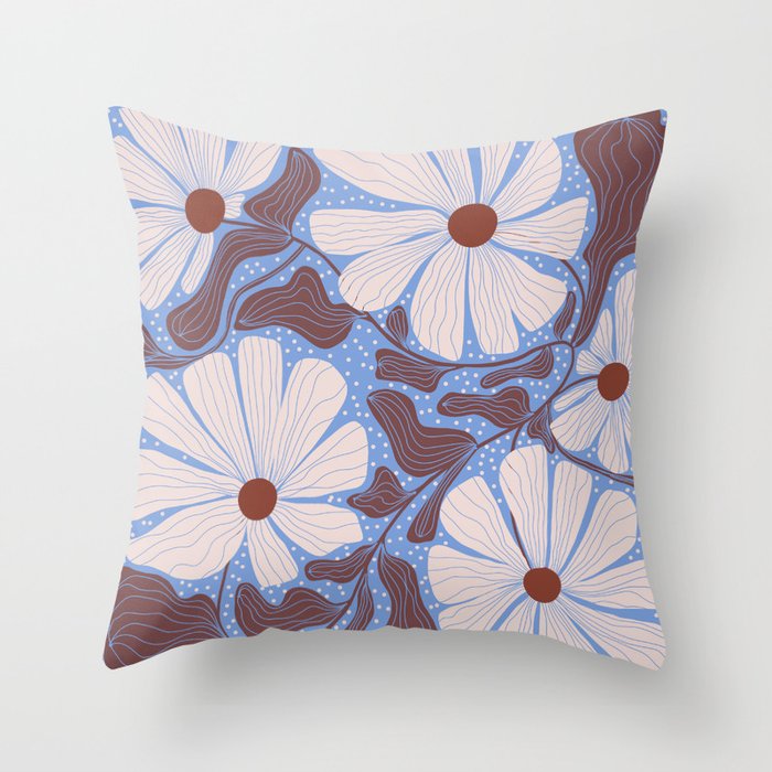 Retro modern white daisies illustration  Throw Pillow Gallery Image 6