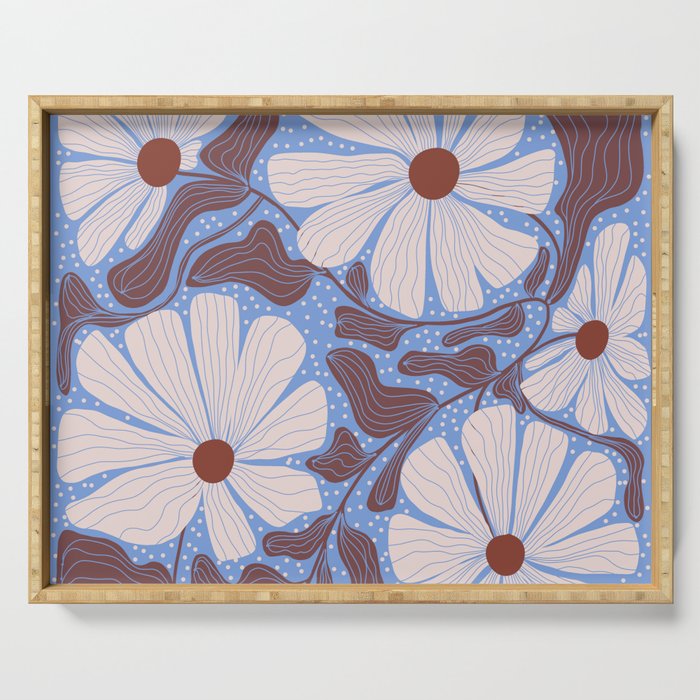 Retro modern white daisies illustration  Serving Tray Gallery Image 1