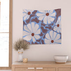 Retro modern white daisies illustration  Wall Tapestry Gallery Image 2