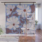 Retro modern white daisies illustration  Wall Mural Gallery Image 1