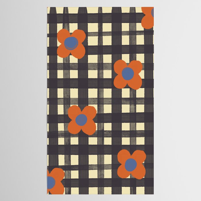 Black and red check and flowers Tablecloth Gallery Image 2