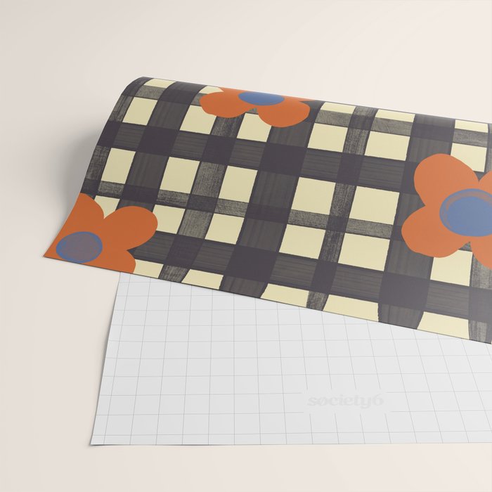 Black and red check and flowers Wrapping Paper Gallery Image 2