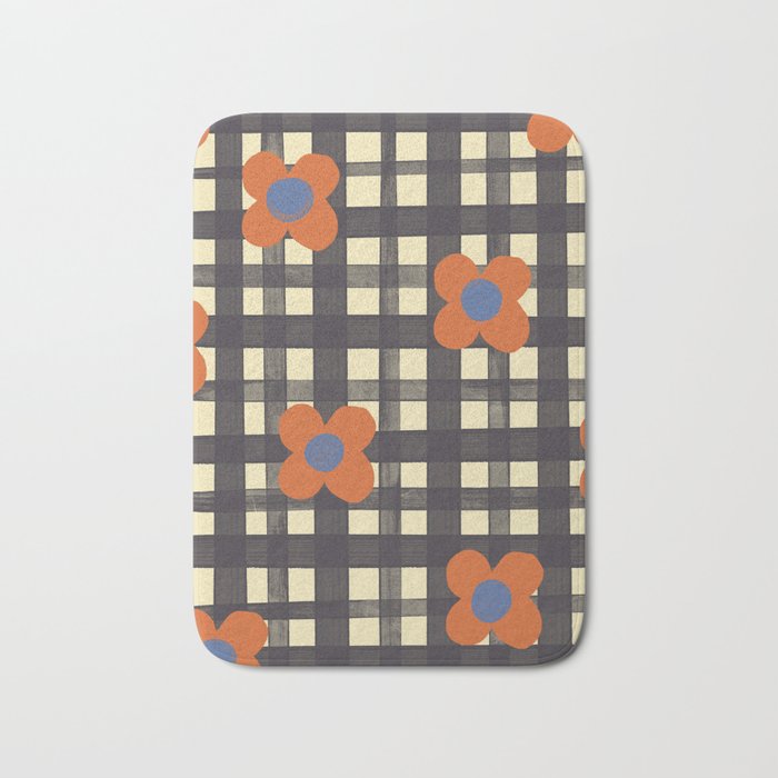 Black and red check and flowers Bath Mat Gallery Image 1
