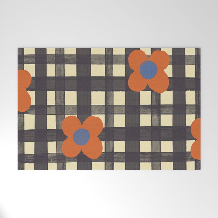Black and red check and flowers Welcome Mat Gallery Image 1