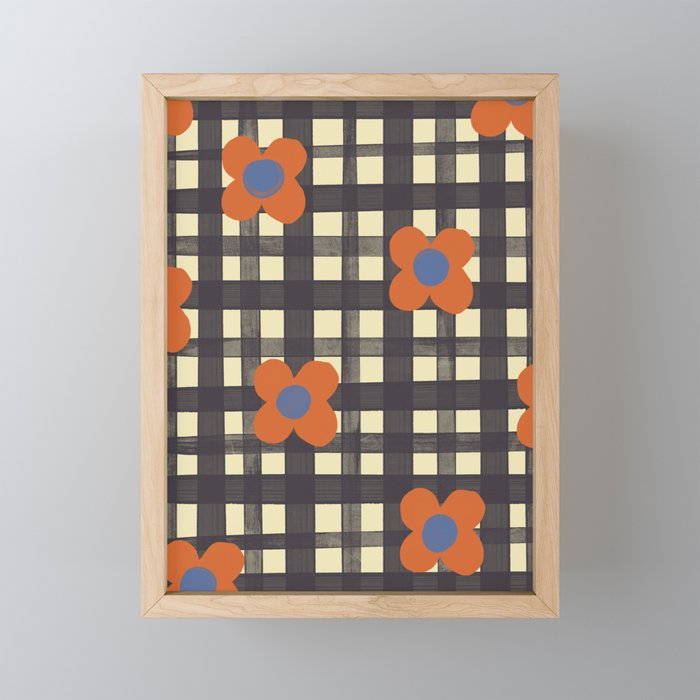 Black and red check and flowers Mini Art Print Gallery Image 1