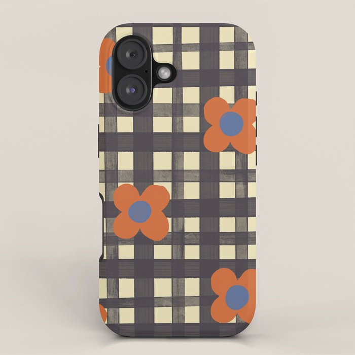Black and red check and flowers iPhone Case Gallery Image 1